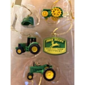 John Deere Holiday Ornaments Set of 5 Miniature Tractors Hat Logo 4008046 NEW
